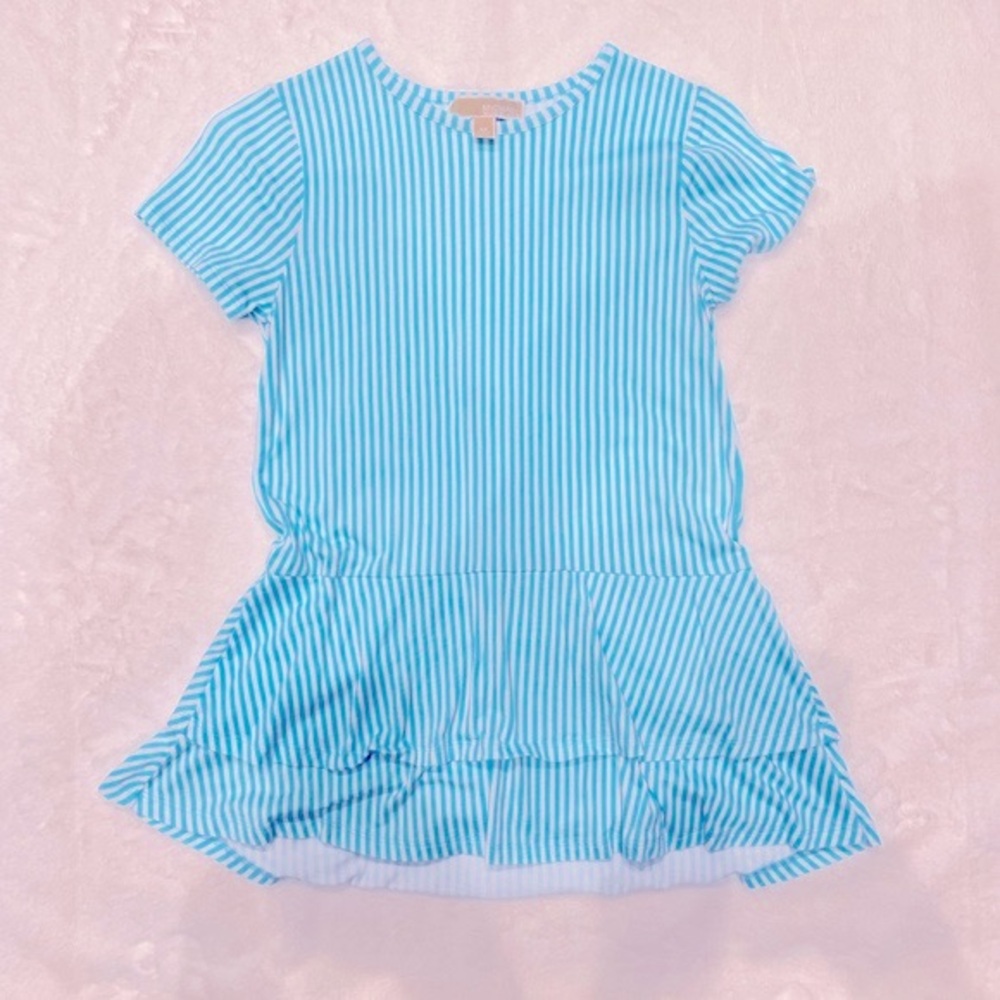 Michael Kors Blue and White Striped Peplum Top